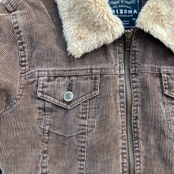 Arizona Jeans Co Corduroy Sherpa Trucker Jacket Wm Sz S Brown 90s Grunge Western - Picture 3 of 14